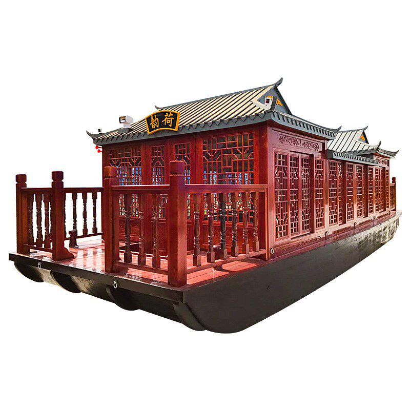 仿古木船观光旅游船水上餐饮船房船大型双层画舫船电动景区表演船