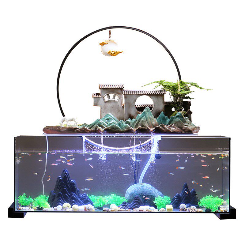 大玻璃鱼缸流水摆件玄关造景电视柜装饰办公室创意招财养鱼循环水