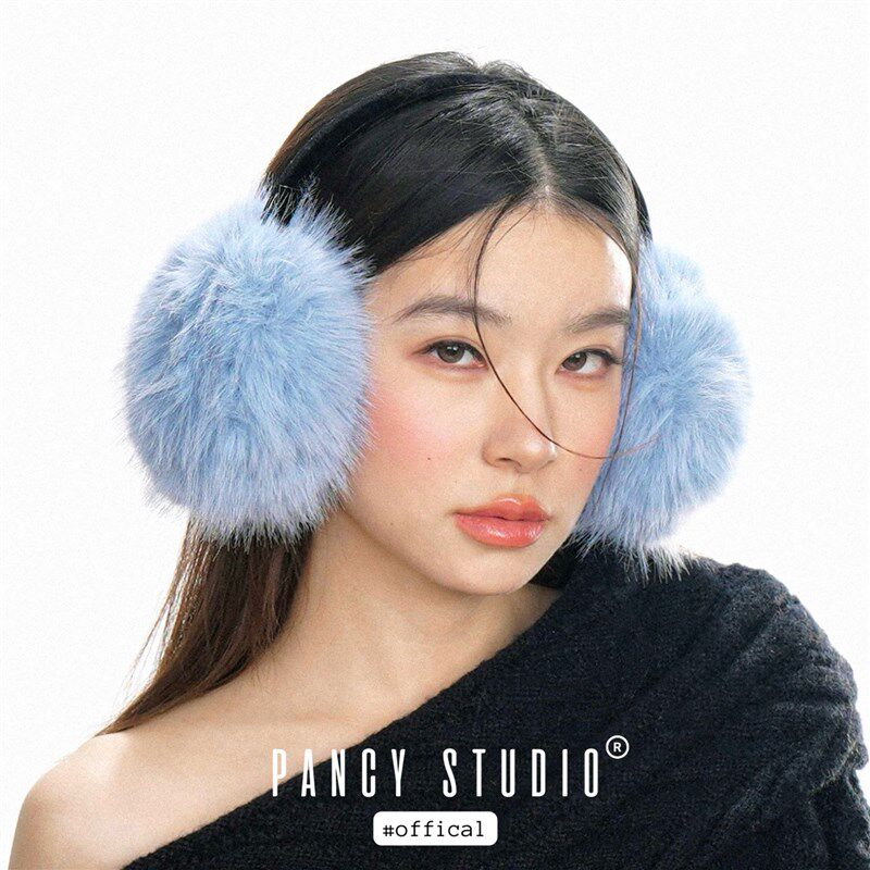 PANCY冬天的颜色蓝色毛绒耳罩保暖仿狐狸毛耳暖冬季大号耳包