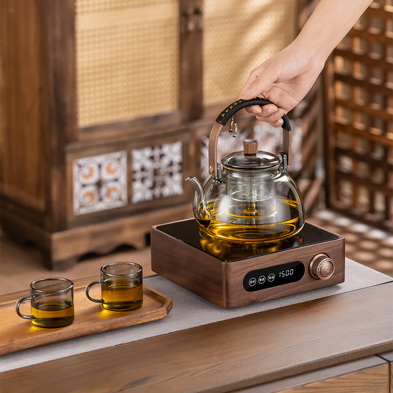 冠安实木黑晶炉煮茶器超小型迷你胡桃木泡茶炉1500W大功率新款围