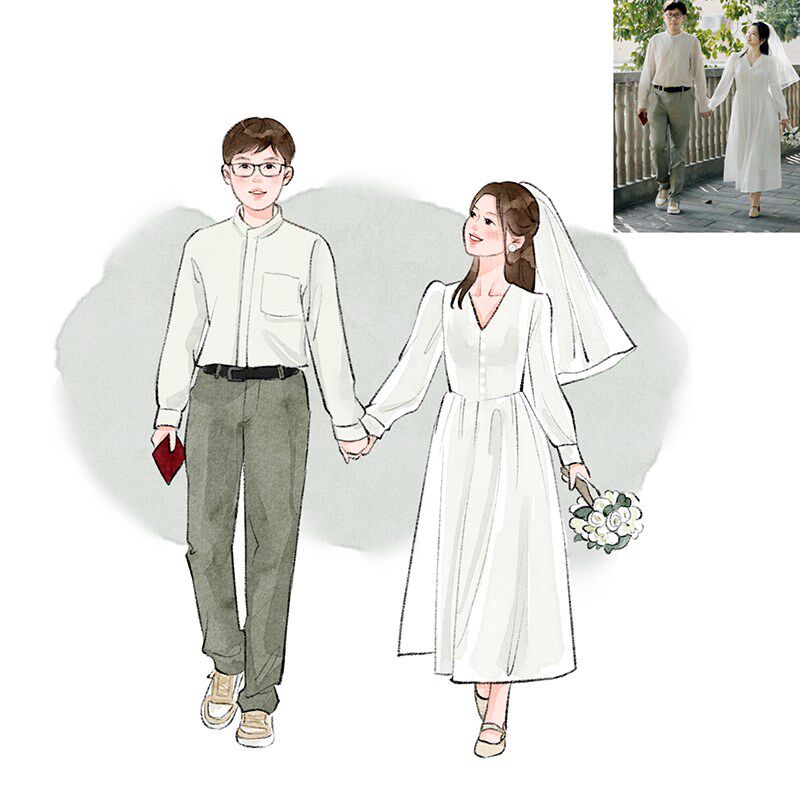 q版手绘水彩卡通头像设计情侣动漫真人照片漫画人物个性绘画约稿