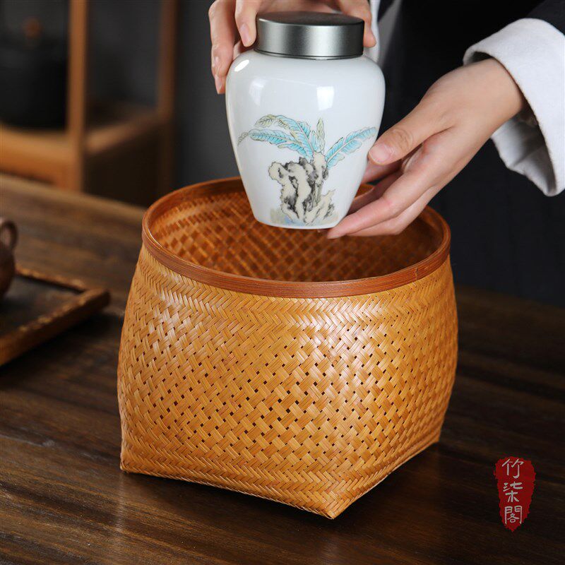 竹编收纳筐手工编织簸箕收纳篓复古大漆果盘家用茶点筐竹篮竹筐