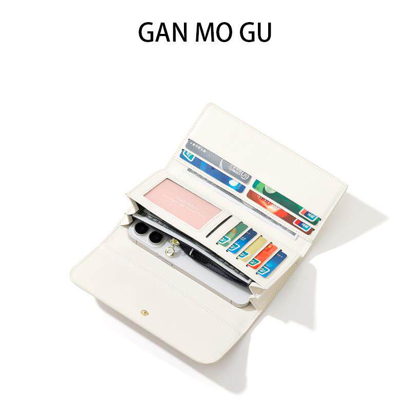 GANMOGU小清新中长款女士钱包三折多卡位拼接手拿皮革折叠零钱包
