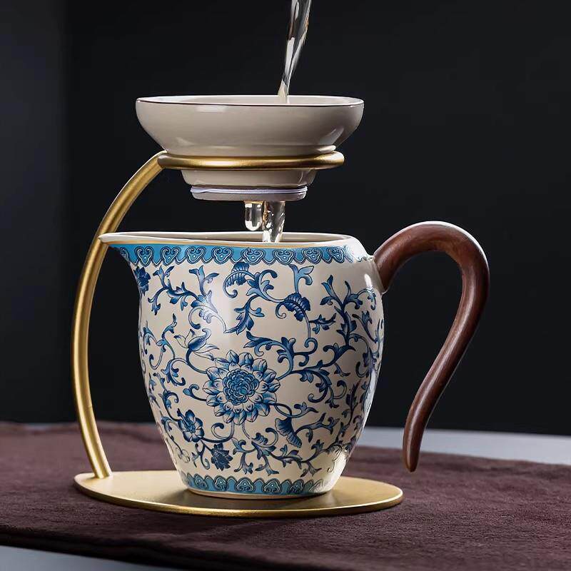 青莲汝窑公道杯茶漏一体分茶器陶瓷泡茶茶水过滤茶滤网茶海套装