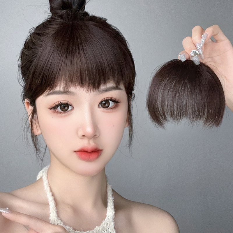 狗啃刘海假发真发假刘海女自然前额假发片日常碎头帘眉上刘海新款