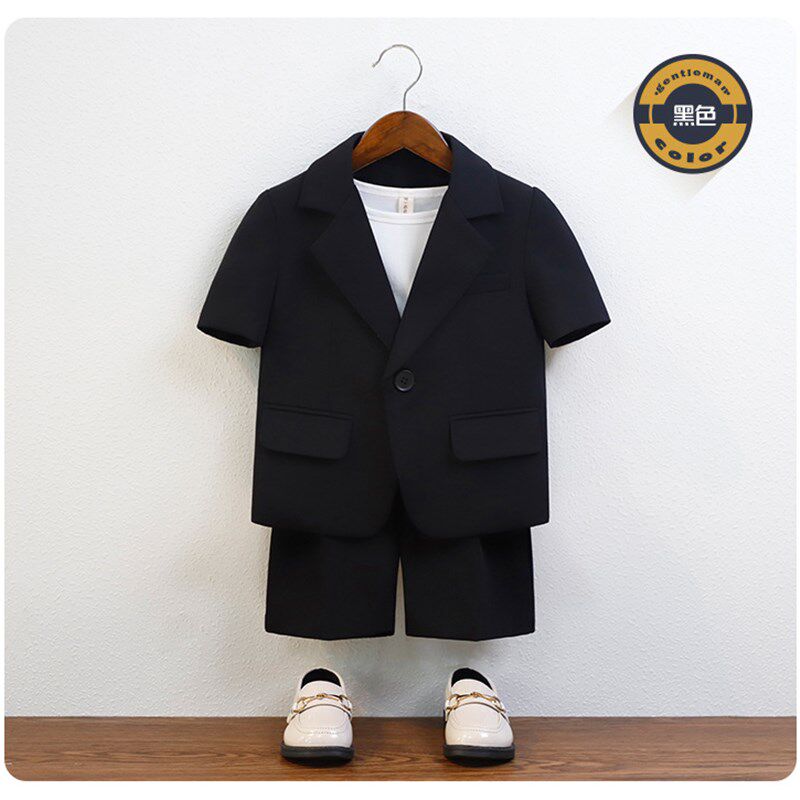 童装男童礼服儿童生日短袖西装走秀演出夏季套装男孩宝宝花童婚礼