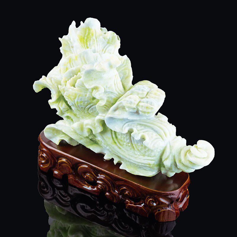 蓝田玉白菜摆件百财客厅玄关酒柜家居玉石办公装饰品乔迁开业礼品