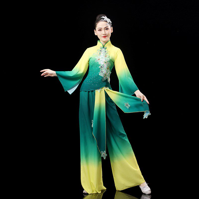 古典舞演出服女飘逸中国风茉莉花扇子舞蹈服装咏荷秧歌广场舞套装