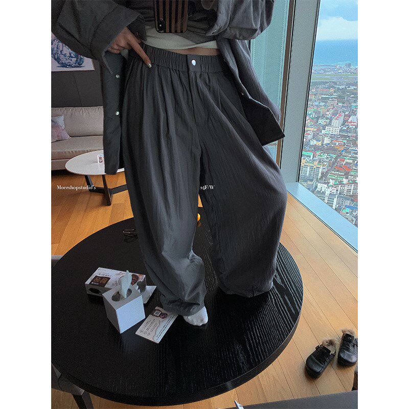Moershop 精简保暖 简约棉衬衫阔腿裤套装女冬季加厚高级感套装