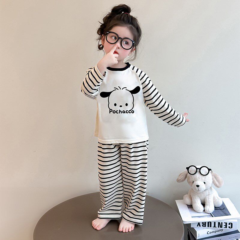 女童睡衣春秋2025新款儿童长袖条纹家居服套装女孩宝宝纯棉空调服