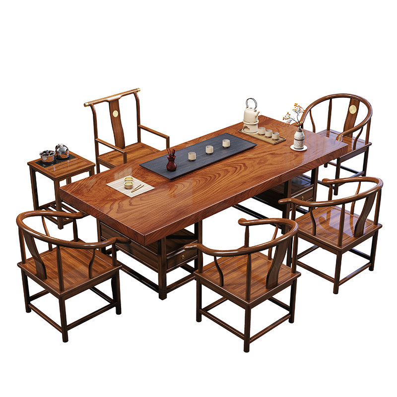 新中式实木大板茶台桌椅茶水柜组合客厅家用泡功夫办公书桌会议桌