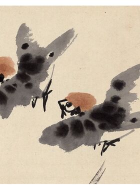 1:1近代李苦禅 竹雀图 国画水墨画竹子花鸟立轴客厅玄关装饰画