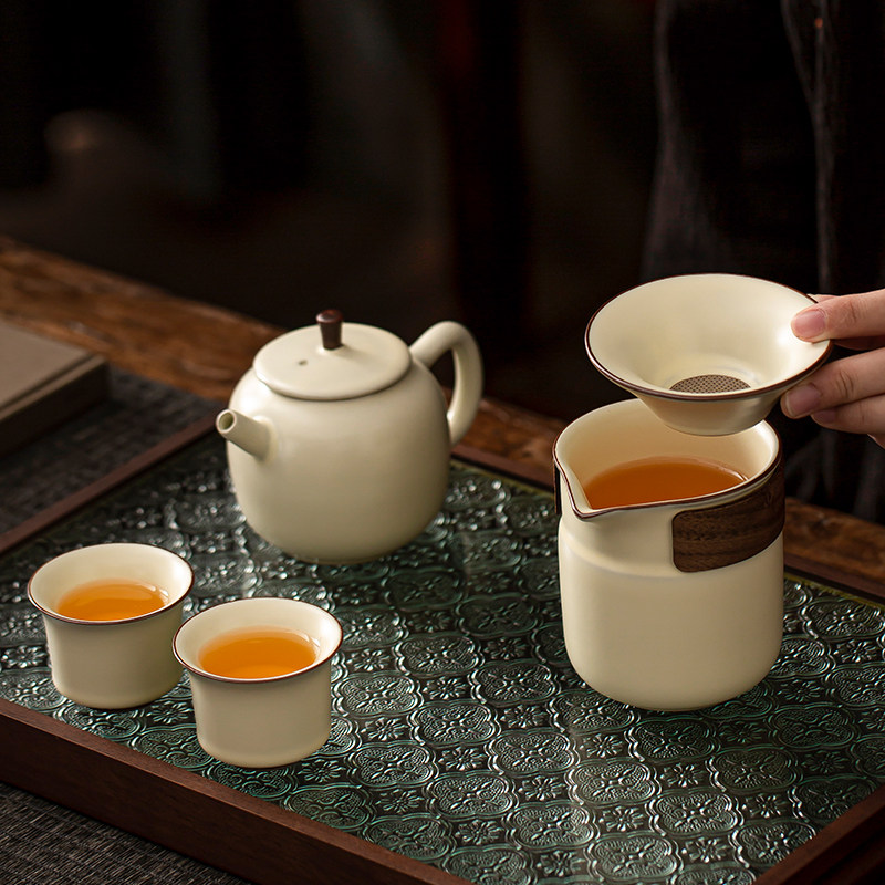 米黄汝窑公道杯分茶器陶瓷高端茶海单个功夫茶具配件家用大号简约