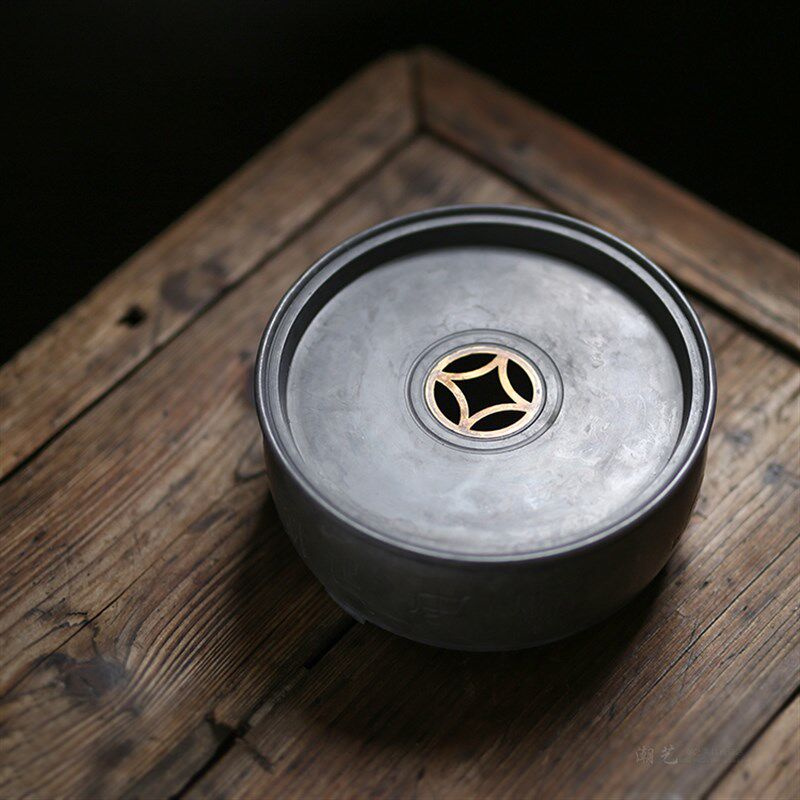 潮阳纯锡茶盘手工古锡壶承工夫茶盘 鼓型 茶船茶海茶承铜建水壶托
