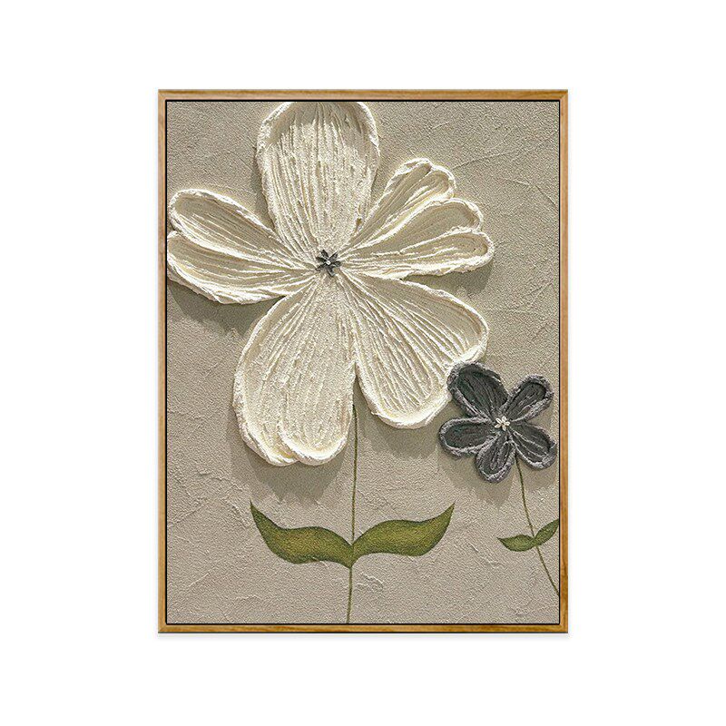 奶油风花卉立体肌理画diy石英砂数字油画丙烯填色手工填充装饰画