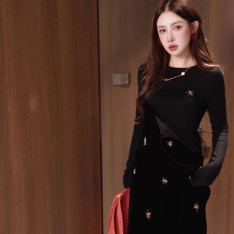 Gyantong郭彦彤 设计感轻奢钉珠背带裤显瘦休闲裤黑色时尚KZ92