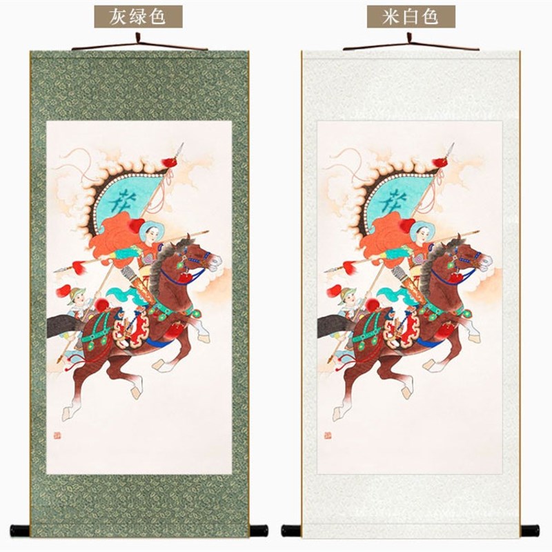 花木兰画像 古代巾帼英雄人物画 民族女英雄装饰画 卷轴挂画定制