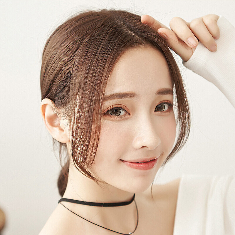 真发八字刘海假发片女空气自然全真人头发丝龙须网红两侧法式中分