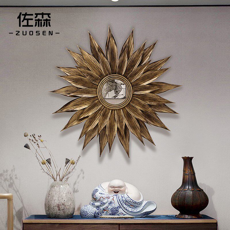佐森墙面装饰品铁艺向日葵花镜壁饰复古金属壁挂客厅植物墙饰挂件