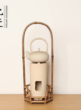 中式茶室装饰摆件手工竹制茶台玄关桌面饰品花瓶插花陶瓷瓶凉炉架