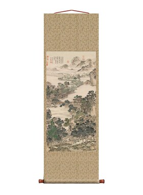 清张廷彦画登瀛洲图新中式装饰画山水画客厅沙发玄关茶楼挂画字画