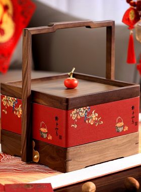 新中式干果盘过年家用客厅实木茶几摆件糖果收纳黄铜大容量水果盘