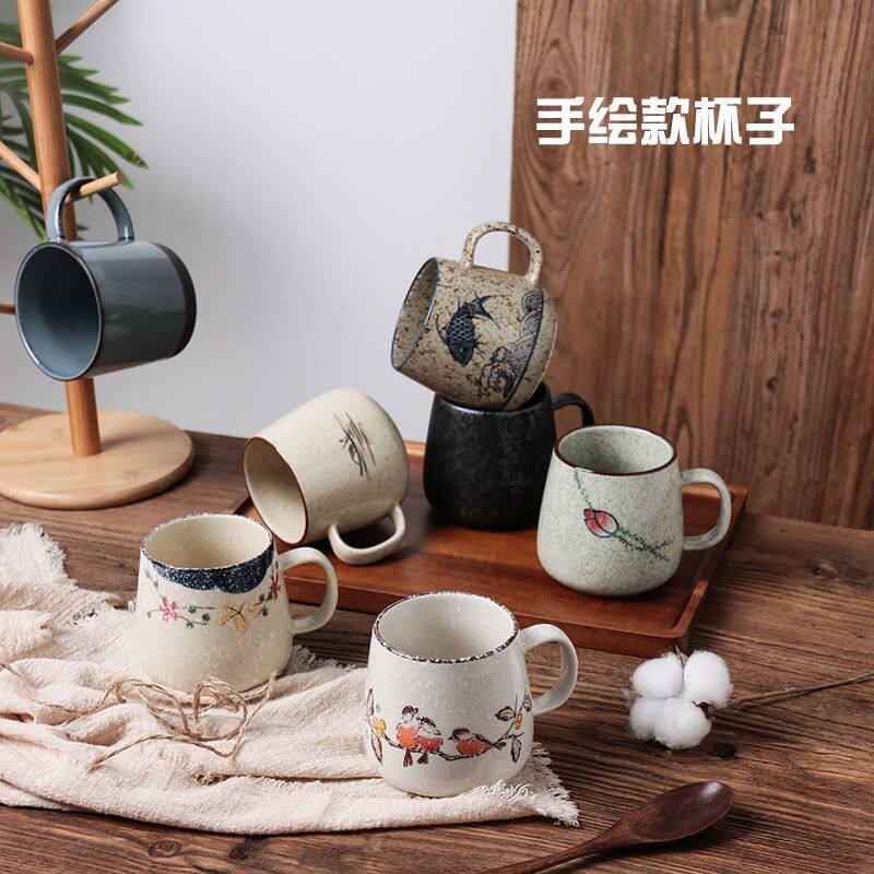 手绘陶瓷杯套装家用简约6个水杯水具套装客厅创意早餐杯耐热杯子