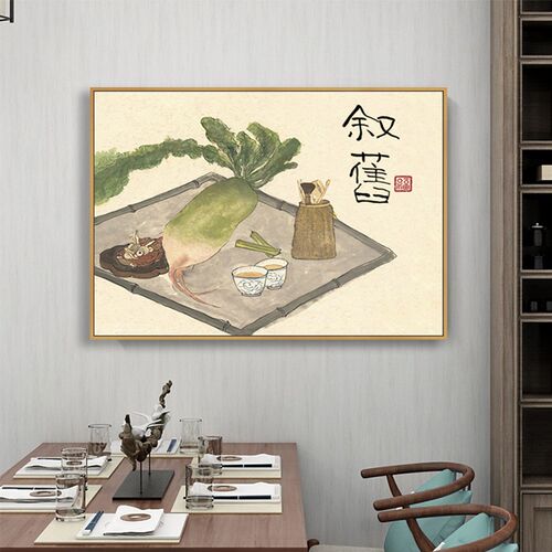 新中式餐厅装饰画客厅茶室禅意挂画入户玄关书房民宿背景墙面壁画
