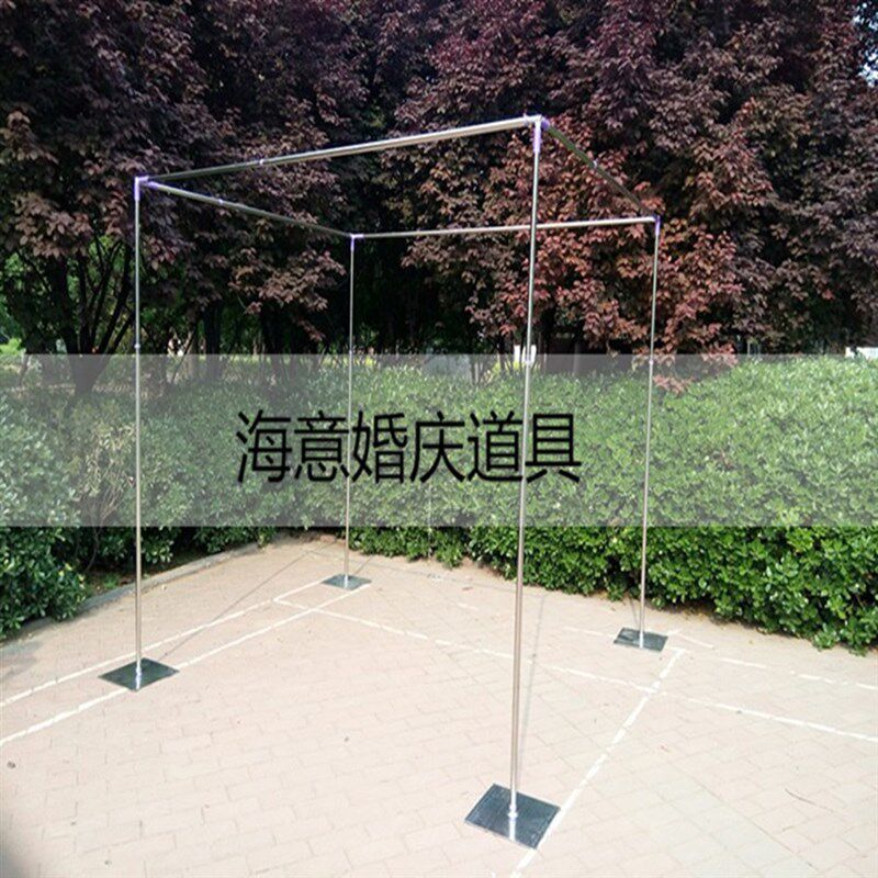 不锈钢伸缩杆四角方亭长方厅婚庆长廊亭背景纱幔背景布幔婚庆道具