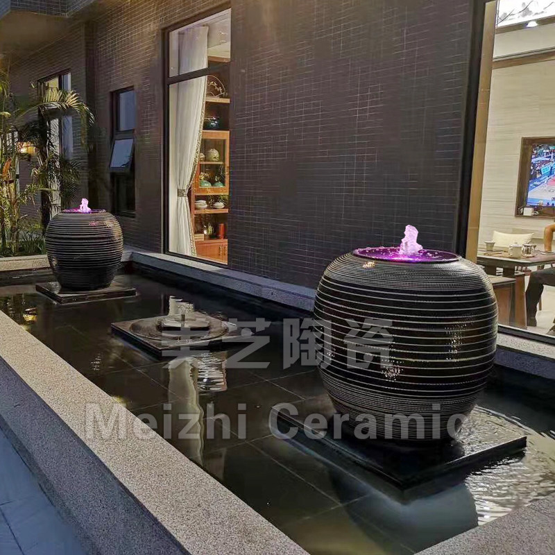 喷水池循环流水陶罐涌泉水景观喷泉花瓶插花器摆件叠水缸溢水坛子