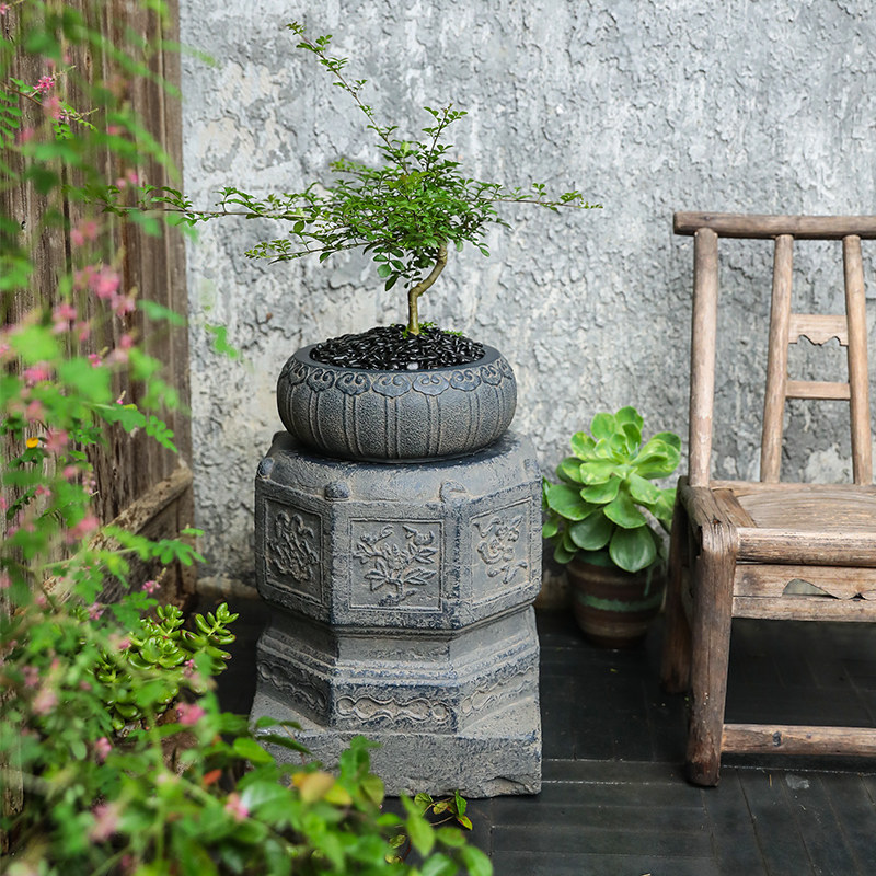 陋石坊仿石柱墩底座家用花盆石墩园林造景柱础庭院花园装饰摆件