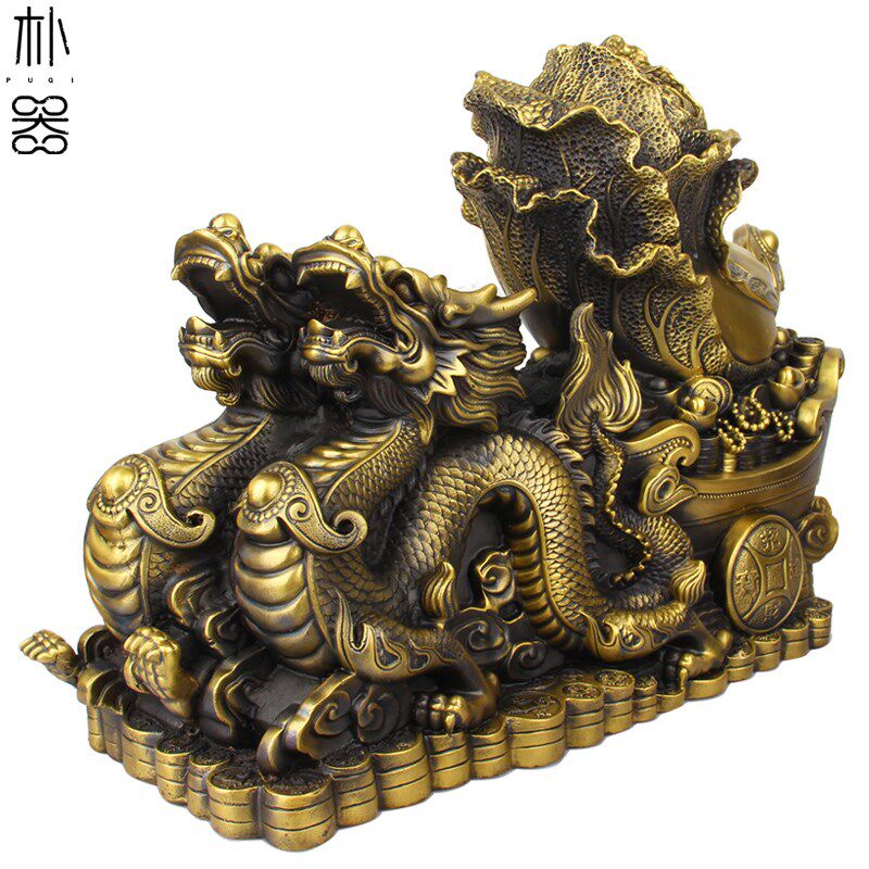 朴器 铜双龙摆件铜汉龙运白菜摆件