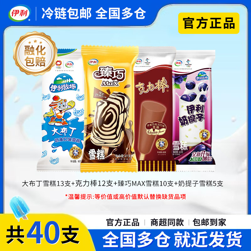 40支伊利冰淇淋大布丁克力棒臻巧奶提子多口味组合雪糕家庭囤货装