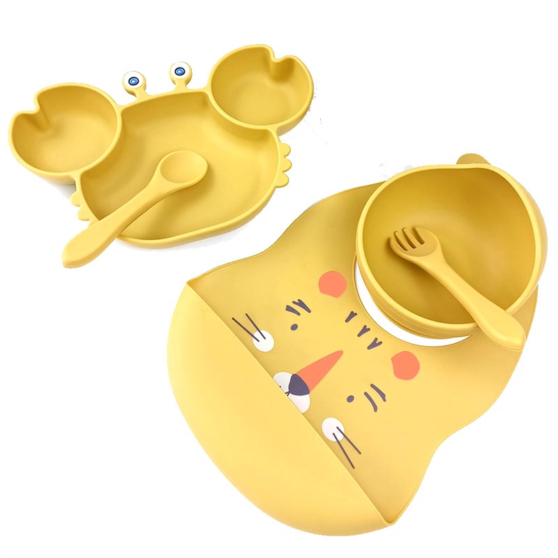 食品级硅胶吸盘餐盘螃蟹宝宝辅食碗围兜套装婴儿礼物餐具四个月