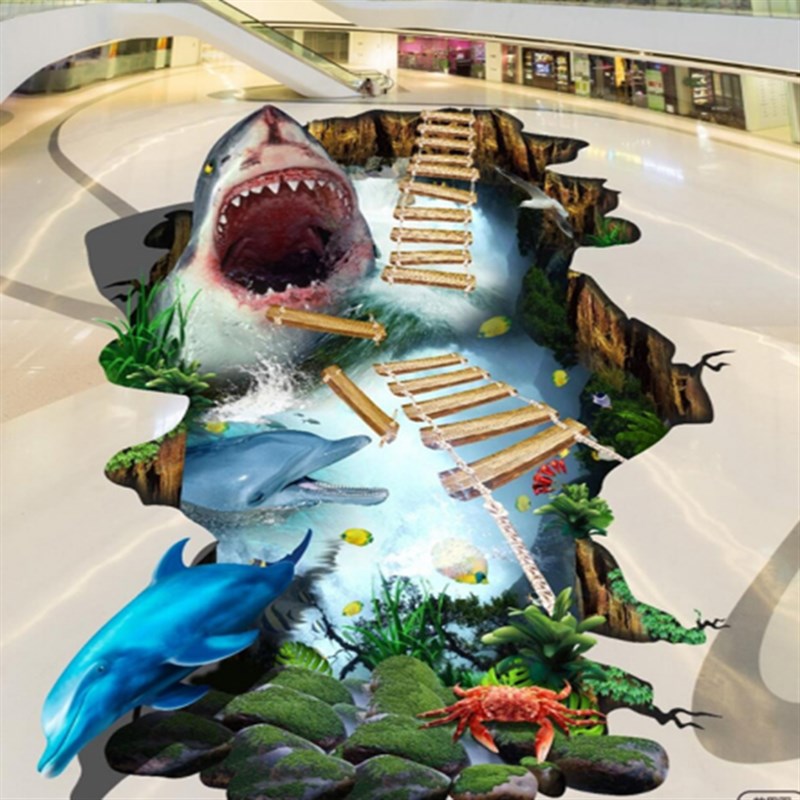 贴纸地面立体画海洋主题海底世界3d立体地板贴装饰三地贴贴画墙贴