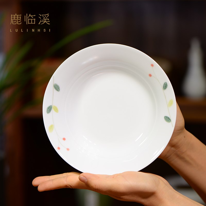 景德镇陶瓷餐具手绘田园风盘子釉下彩家用高温瓷盘子新中式沙拉盘