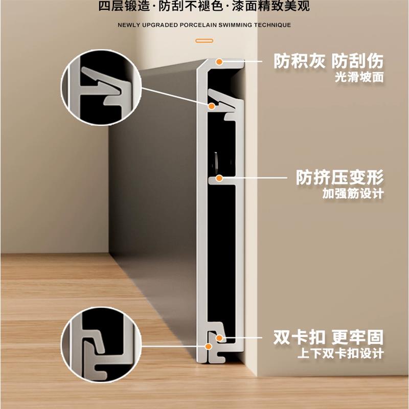 铝合金踢脚线2.6/3/4cm极窄卡扣式无痕极简新款金属地脚线5/6公分