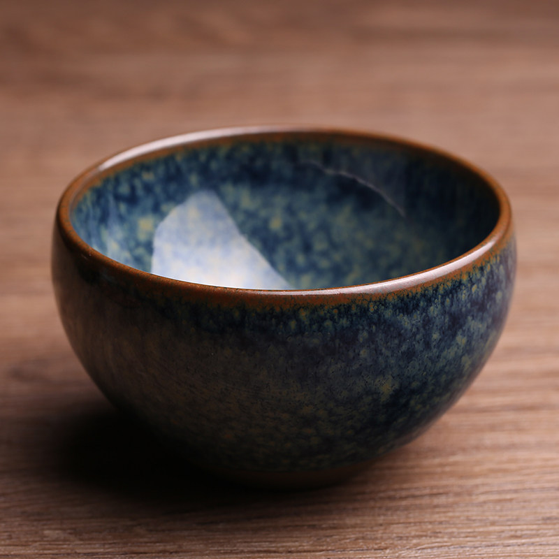 非遗大师李振贵冰川回蓝建盏主人杯茶杯茶盏全手工天目曜变茶具