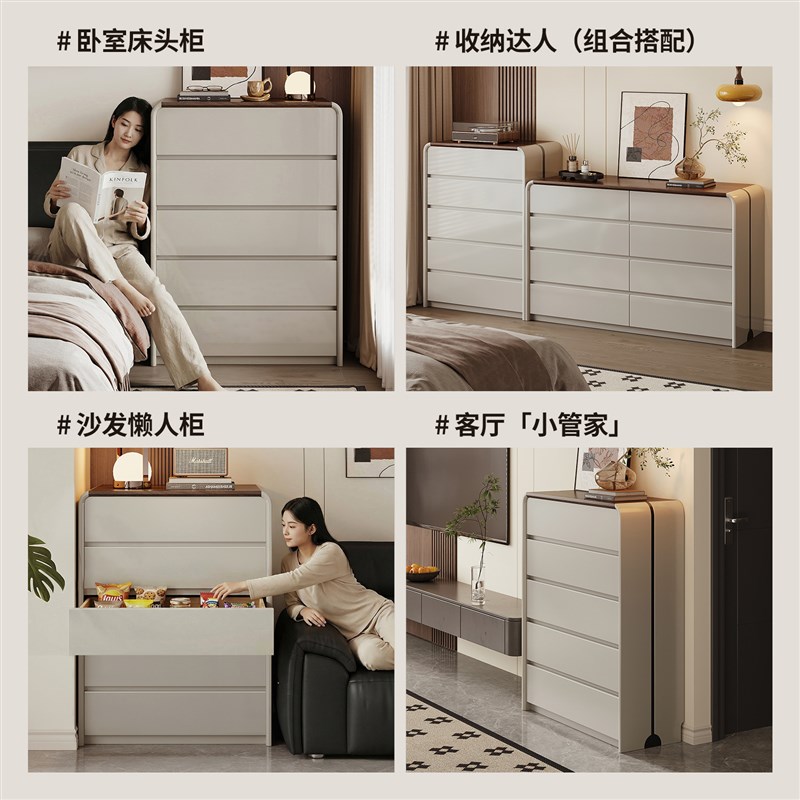 意式实木斗柜客厅靠墙边柜五斗柜组合卧室储物柜床尾置物柜抽屉柜