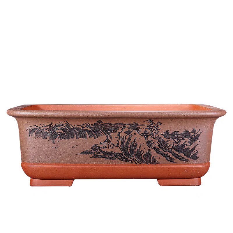 宜兴紫砂花盆 特大长方形景观树桩盆 有孔 无孔 盆景盆 包破损