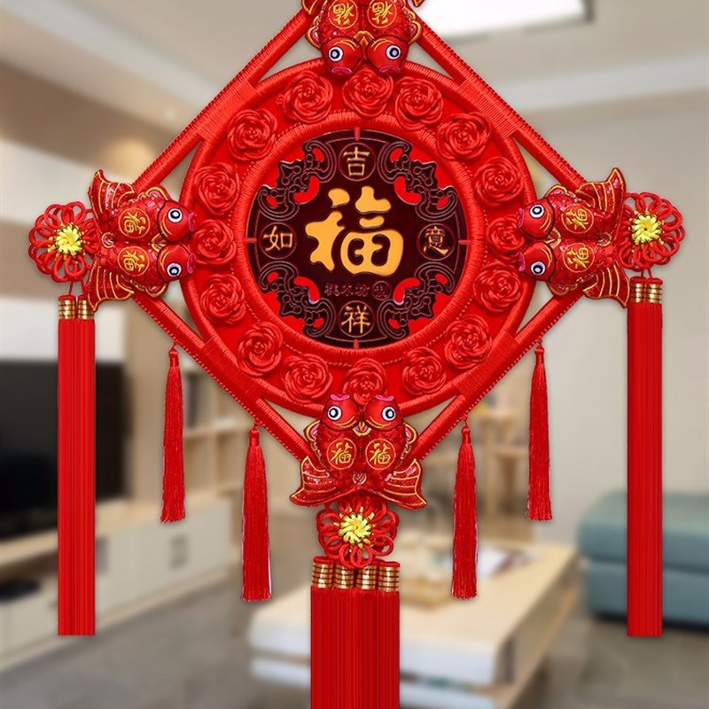 桃木中国结镇宅福字挂件客厅大号平安节玄关招财乔迁新家居小装饰