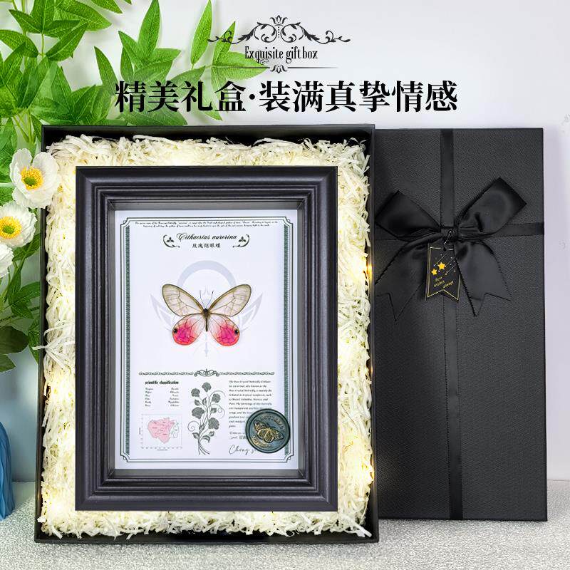 玫瑰绡眼蝶水晶蝶蝴蝶标本相框真蝴蝶成品展示框送女生生日礼物