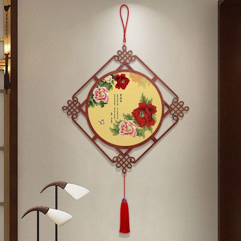 牡丹花开富贵中国结挂件新中式入户门玄关装饰画客厅过道餐厅挂饰