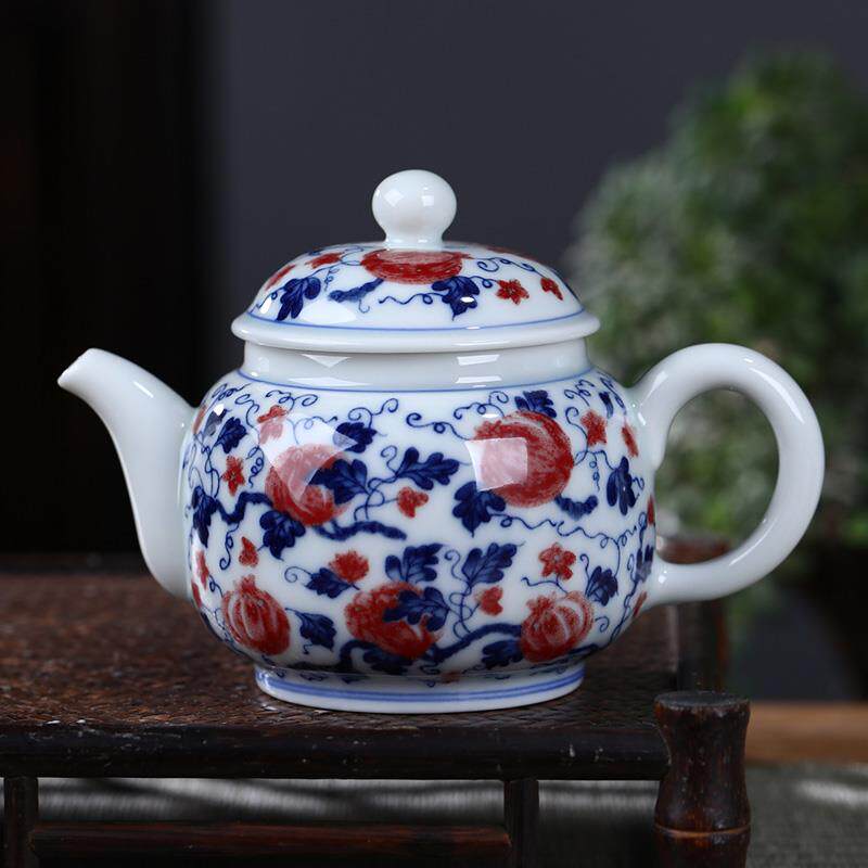 青花釉里红陶瓷茶壶单壶功夫茶具壶承泡茶小壶家用小号会客茶具