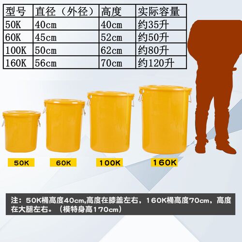 加厚塑料桶圆形家用手提袋盖水桶黄色大号特大号超大号熟胶无盖
