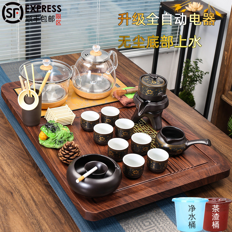 茶盘家用套装一体全自动底部上水玻璃烧水壶功夫茶具简约实木茶海