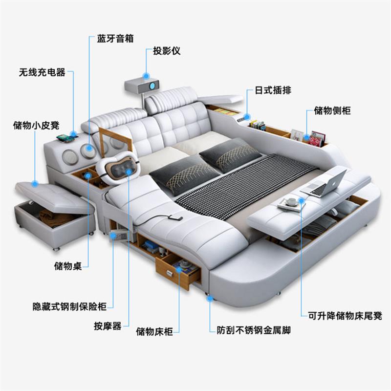 榻榻米床按摩真皮床主卧双人床1.8米现代简约多功能婚床储物软床