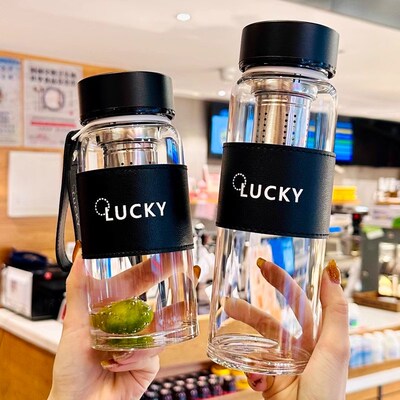 新款大容量茶水分离玻璃杯女夏便携600ml泡茶杯男士800ml喝水杯子
