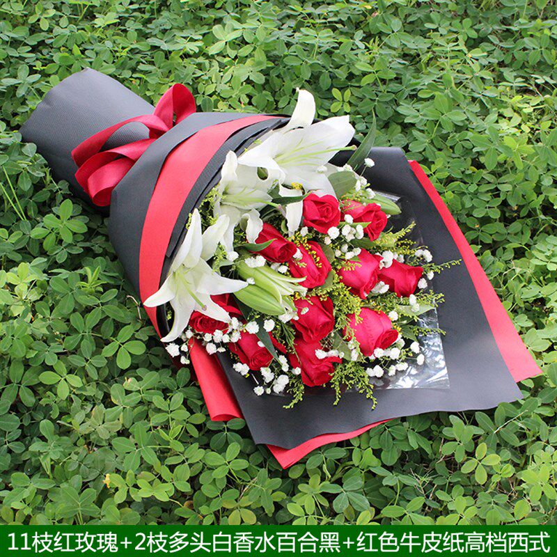 玫瑰百合生日花束深圳鲜花同城速递福田罗湖南山宝安龙岗花店送花