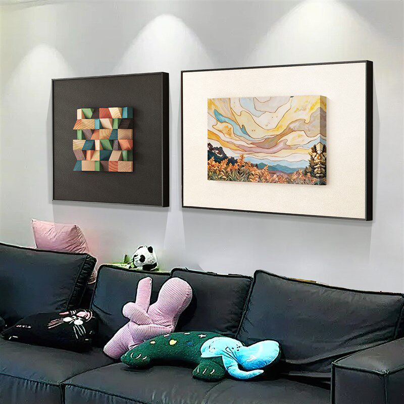 3D立体彩色木块餐厅挂画玄关卧室床头画砂岩画客厅沙发背景墙壁画